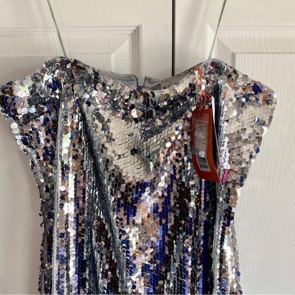RHODE Lisa Sequin‎ Midi Dress Silver Strapless 10 - Picture 6 of 8